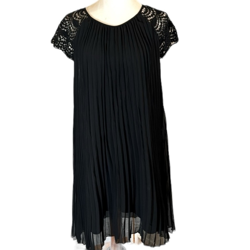 ZARA tried never worn smock black  mini dress sheer lace short sleeves Sz M